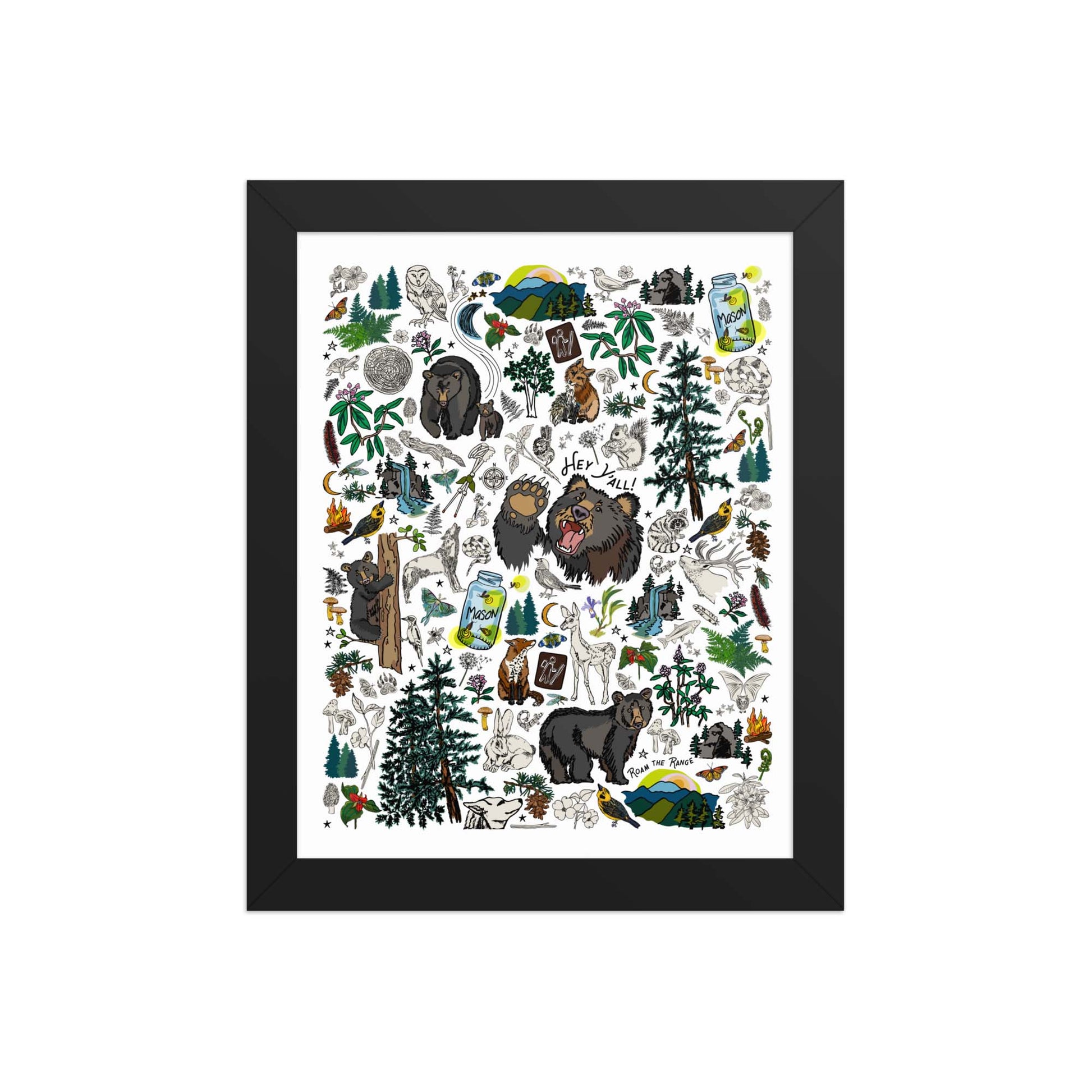 Mountain Hikes Art Print | Framed Art Poster | Apartment Wall Decor | Gallery Wall Home Decor | Black Wood Frame | 8x10