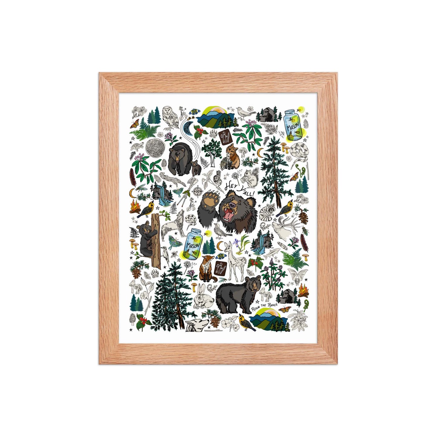 Mountain Hikes Art Print | Framed Art Poster | Apartment Wall Decor | Gallery Wall Home Decor | Natural Red Oak Wood Frame | 8x10