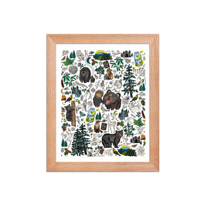 Mountain Hikes Art Print | Framed Art Poster | Apartment Wall Decor | Gallery Wall Home Decor | Natural Red Oak Wood Frame | 8x10