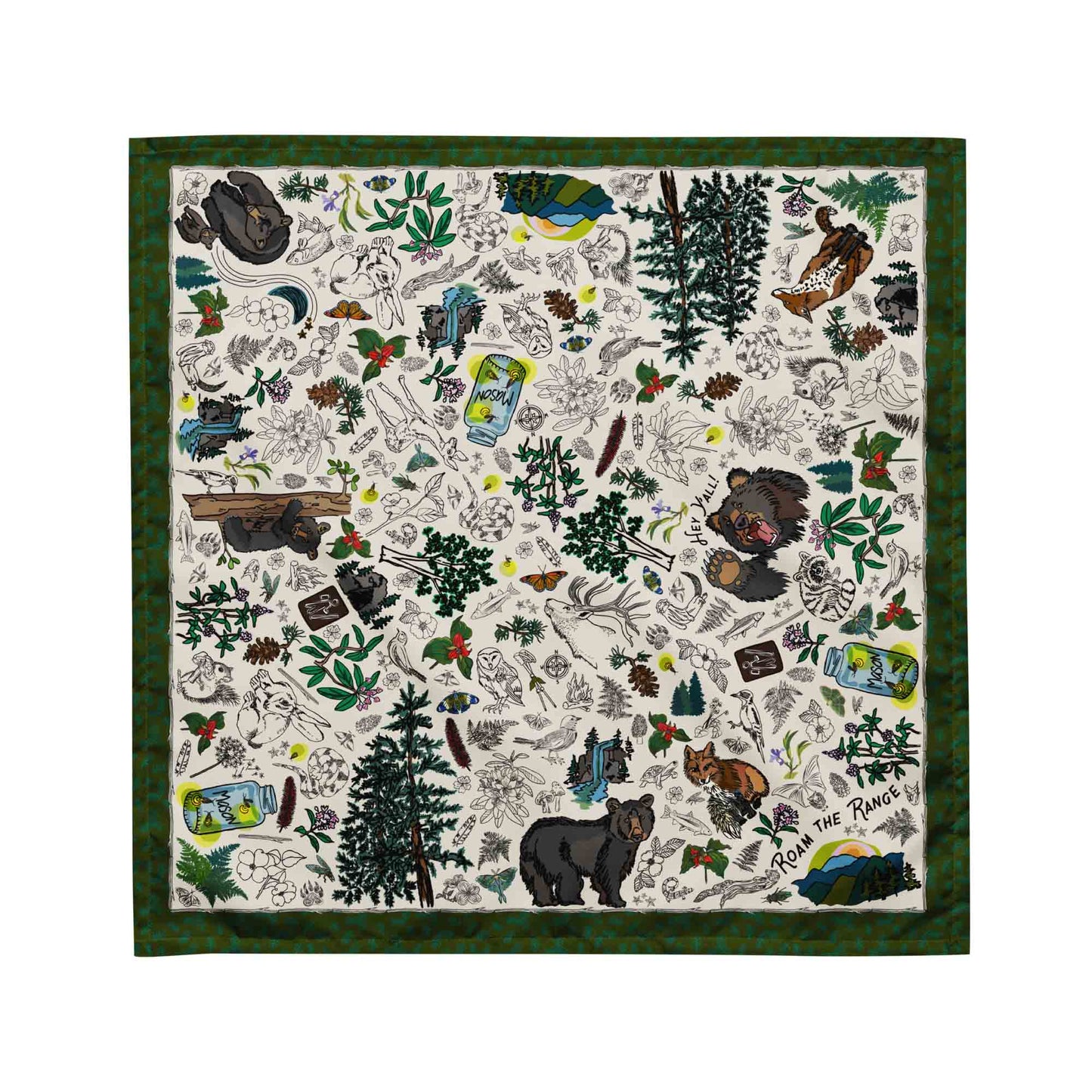 Mountain Hikes bandana in the medium size which is 21x21 inches square.