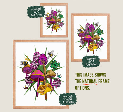 This image shows the three available sizes, which are 8x10, 11x14, and 16x20. This image shows them all in natural wood frames.