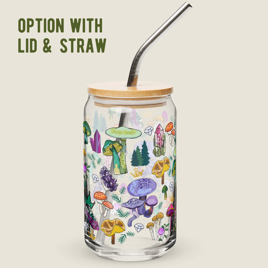 This image shows the glass with the bamboo lid and metal straw. 