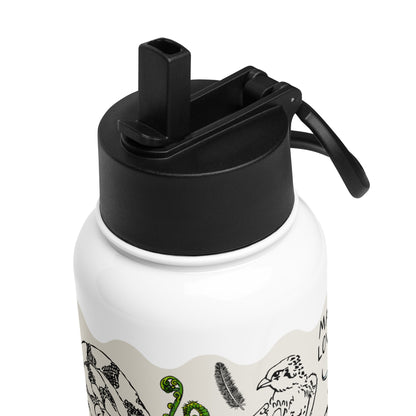 Close up of the pop-up straw lid for the Peace Out in the Woods insulated water bottle. The straw collapses into the lid for a leak-proof fit.