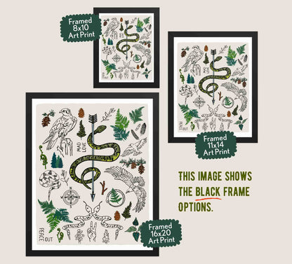 This image shows the three available sizes, which are 8x10, 11x14, and 16x20. This image shows them all in black wood frames.