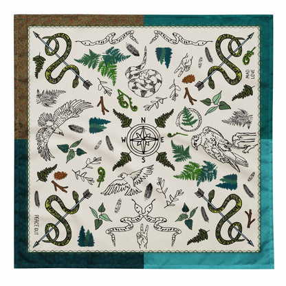 Peace Out in the Woods Bandana Scarf | Hiking Outfit | Head Wrap | Large Size 25x25 Inches