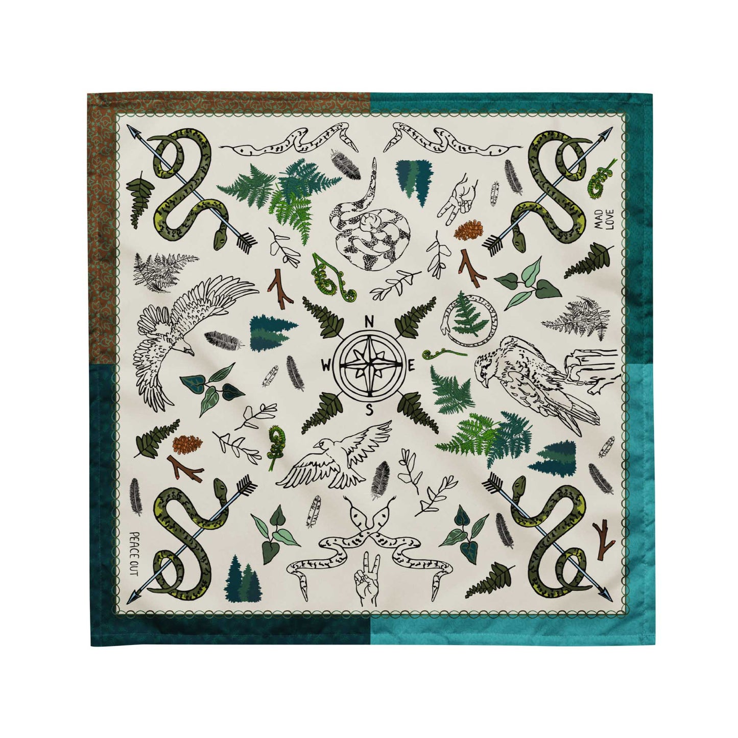 Peace Out in the Woods Bandana Scarf | Hiking Outfit | Head Wrap | Medium Size 21x21 Inches