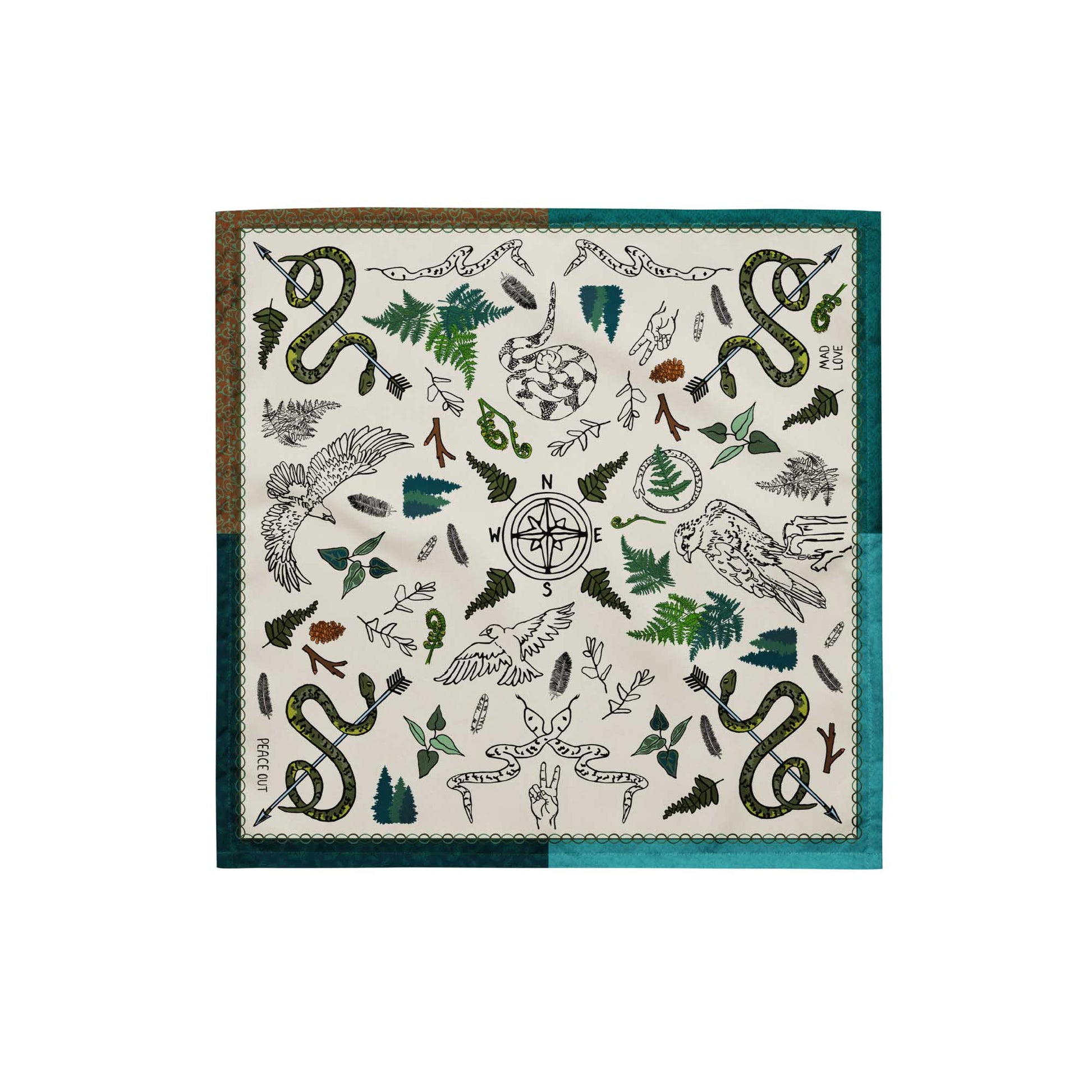 Peace Out in the Woods Bandana Scarf | Hiking Outfit | Head Wrap | Medium Size 171x17 Inches
