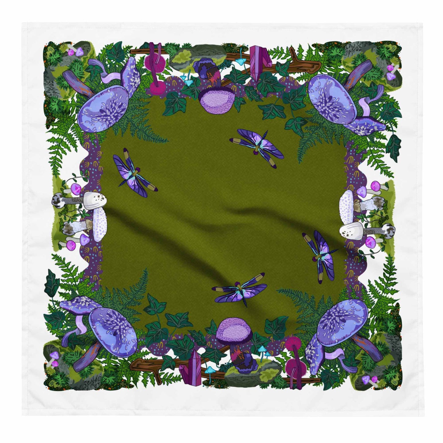 Purple Mushrooms and Moth Eco-Friendly Bandana | Head Scarf | Eco-friendly Recycled Material | SPF Protection | Large Size