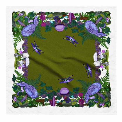 Purple Mushrooms and Moth Eco-Friendly Bandana | Head Scarf | Eco-friendly Recycled Material | SPF Protection | Large Size