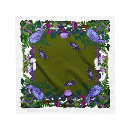 Purple Mushrooms and Moth Eco-Friendly Bandana | Head Scarf | Eco-friendly Recycled Material | SPF Protection | Medium Size
