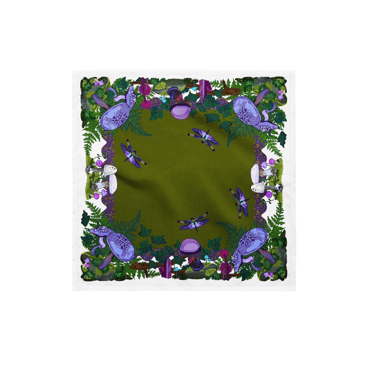 Purple Mushrooms and Moth Eco-Friendly Bandana | Head Scarf | Eco-friendly Recycled Material | SPF Protection | Small Size