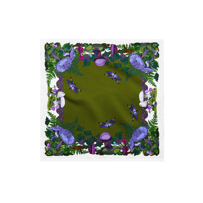 Purple Mushrooms and Moth Eco-Friendly Bandana | Head Scarf | Eco-friendly Recycled Material | SPF Protection | Small Size