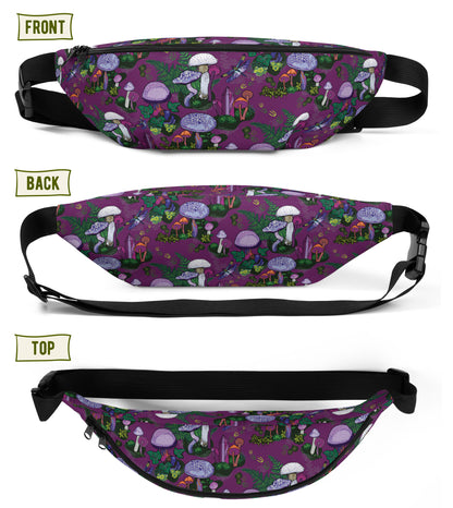 Image shows three views of the hip pack - front, back, and top views.
