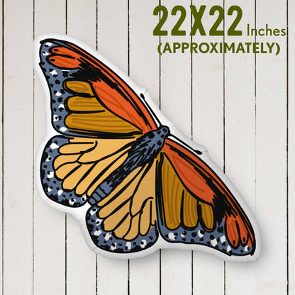 Red & Gold Butterfly-shaped Throw Pillow Organic-shaped Pillow | Home Decor | Plush Art Throw Pillow - Large is approximately 22 x 22 inches