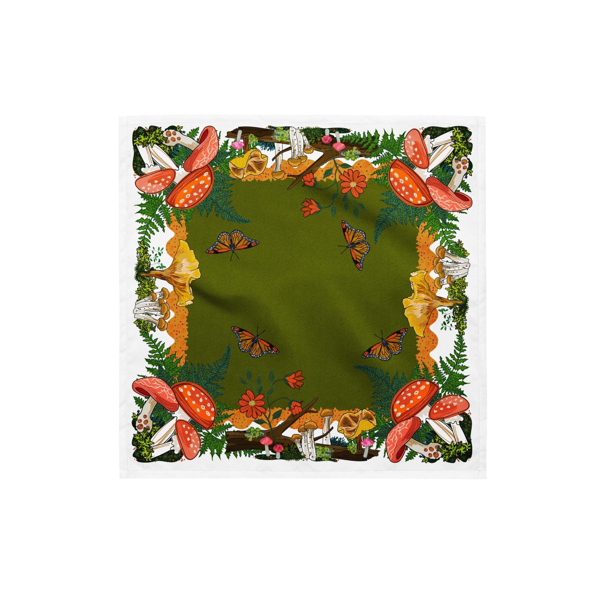 Red Mushrooms and Moth Eco-Friendly Bandana | Head Scarf | Eco-friendly Recycled Material | SPF Protection | Small Size
