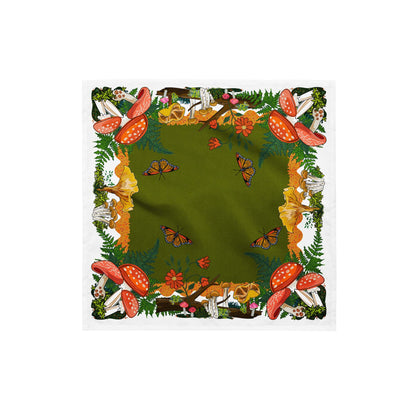 Red Mushrooms and Moth Eco-Friendly Bandana | Head Scarf | Eco-friendly Recycled Material | SPF Protection | Small Size
