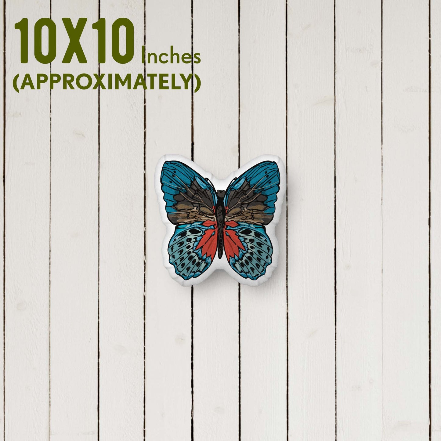 Red & Blue Bohemian Butterfly-shaped Throw Pillow Organic-shaped Pillow | Home Decor | Plush Art Throw Pillow - Small is approximately 10 x 10 inches