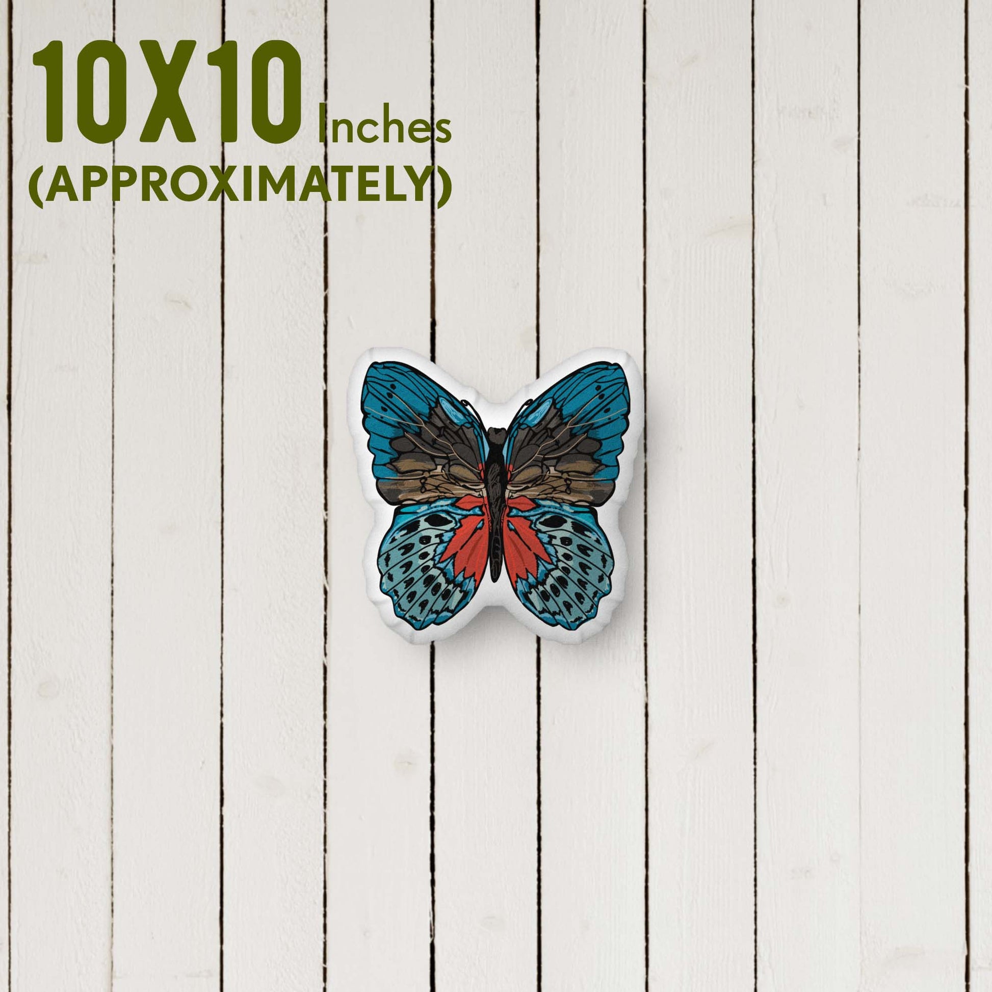 Red & Blue Bohemian Butterfly-shaped Throw Pillow Organic-shaped Pillow | Home Decor | Plush Art Throw Pillow - Small is approximately 10 x 10 inches