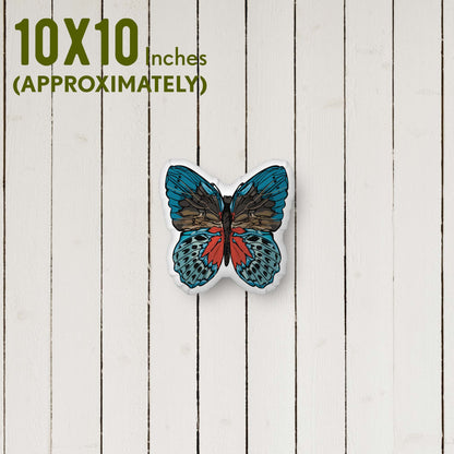 Red & Blue Bohemian Butterfly-shaped Throw Pillow Organic-shaped Pillow | Home Decor | Plush Art Throw Pillow - Small is approximately 10 x 10 inches