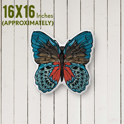 Red & Blue Bohemian Butterfly-shaped Throw Pillow Organic-shaped Pillow | Home Decor | Plush Art Throw Pillow - Medium is approximately 16x16 inches