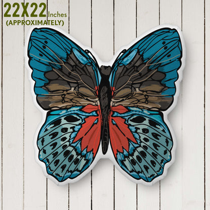 Red & Blue Bohemian Butterfly-shaped Throw Pillow Organic-shaped Pillow | Home Decor | Plush Art Throw Pillow - Large is approximately 22x22 inches