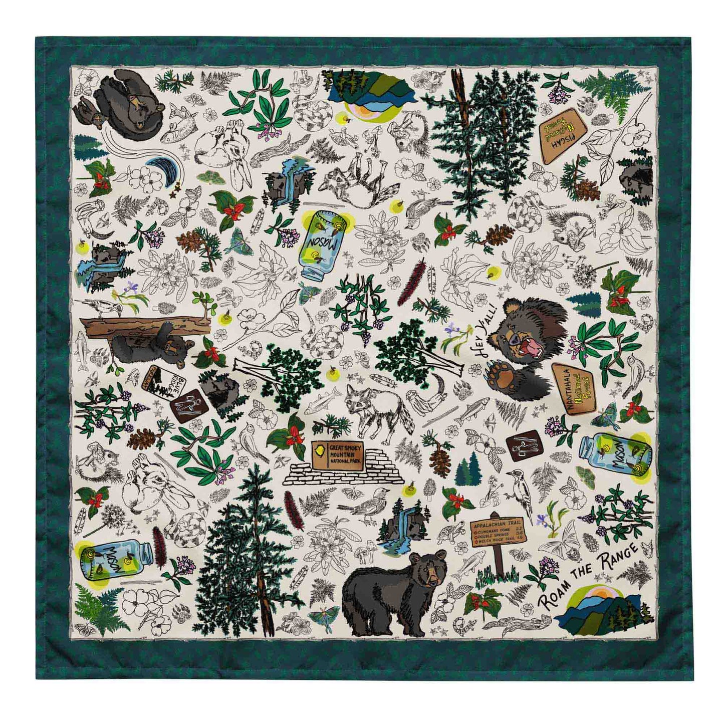 Great Smoky Mountains Bandana Scarf | Hiking Outfit | Head Wrap | Large Size 25x25 Inches