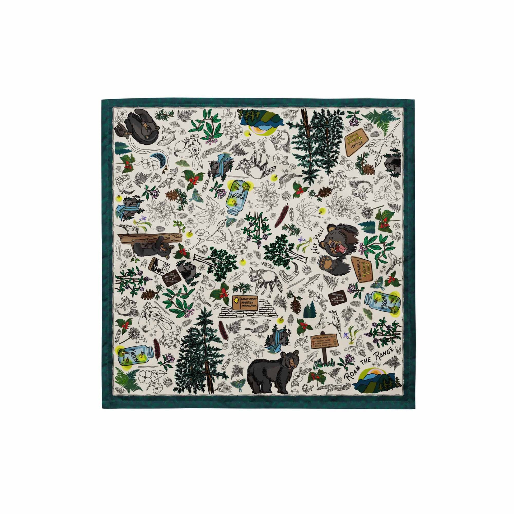 Great Smoky Mountains Bandana Scarf | Hiking Outfit | Head Wrap | Small Size 17x17 Inches