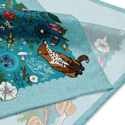 Close up image of the corner of the bandana that shows the illustration style of the pattern.