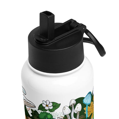 This is a close-up image of the black lid that shows the adjustable handle and the pop-up straw.