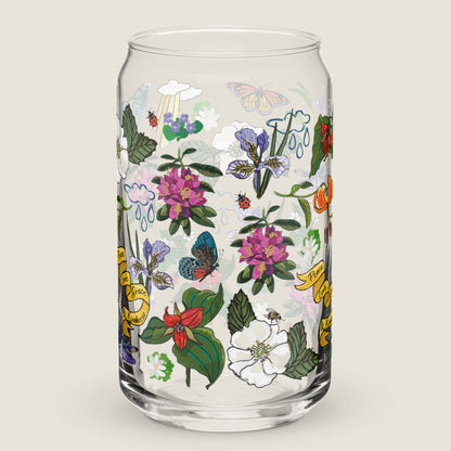 Wildflower glass tumbler on an ivory background.