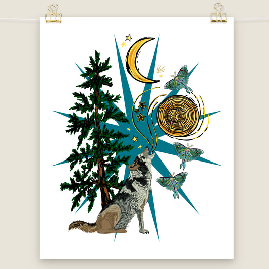 Wolf Moon and Moths art print.