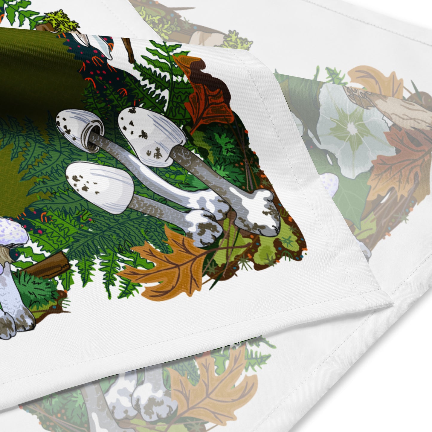 White Mushrooms Bandana Scarf | Head Wrap | Eco-friendly Recycled Material | SPF Protection