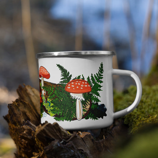 Red Mushroom Enamel Camp Mug | Sturdy Camping Coffee Cup | Forest-Themed Mug | Soup Mug with Handle | Hot Chocolate Campfire Cup | Drinkware | Tea Cup