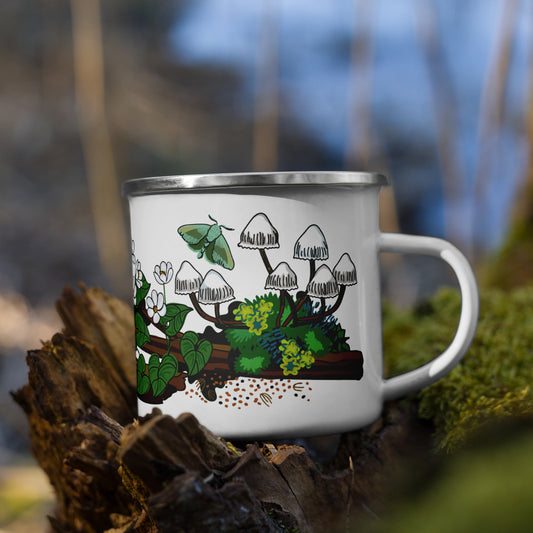 White Mushroom Enamel Camp Mug | Sturdy Camping Coffee Cup | Forest-Themed Mug | Soup Mug with Handle | Hot Chocolate Campfire Cup | Drinkware | Tea Cup