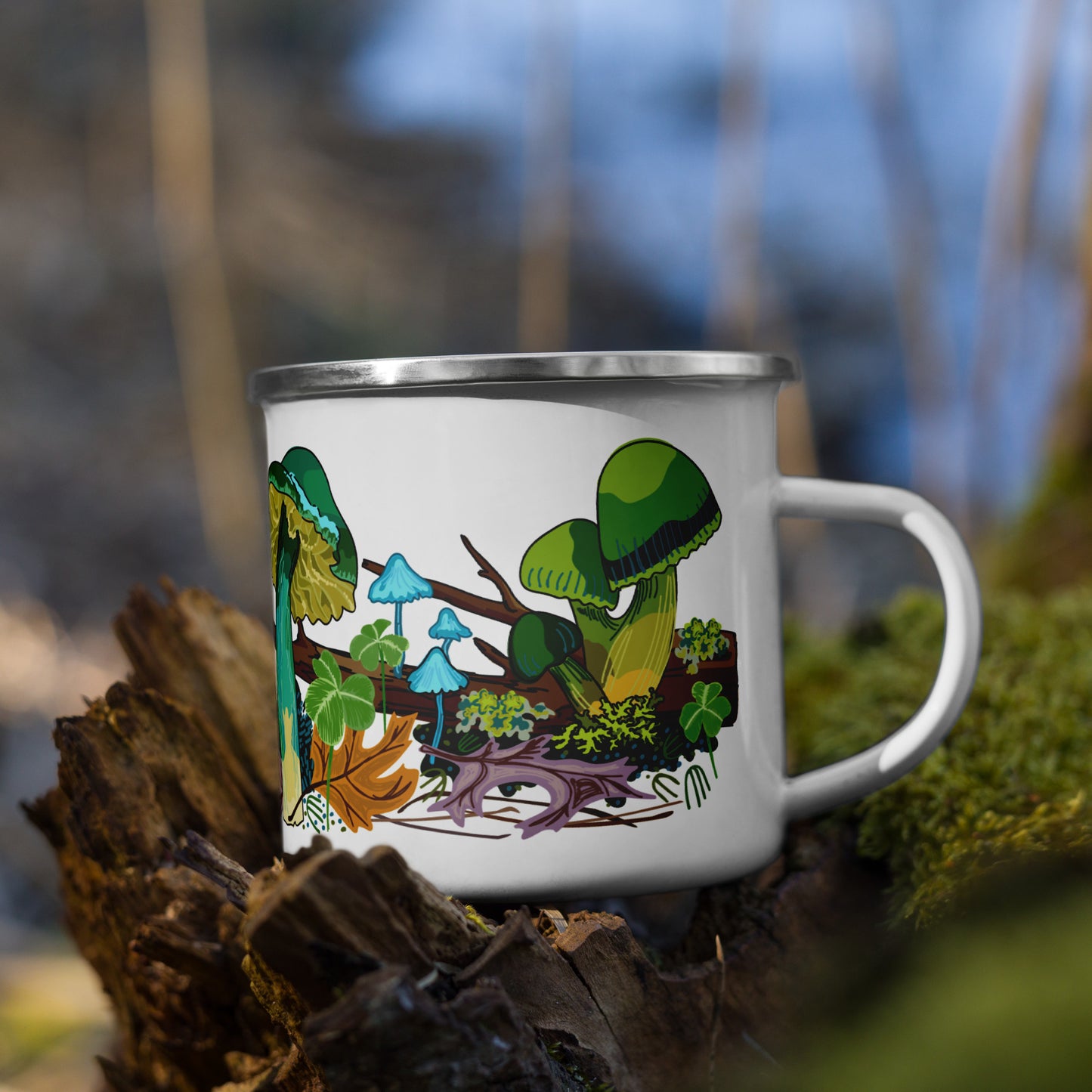 Fall Mushroom Enamel Camp Mug | Sturdy Camping Coffee Cup | Forest-Themed Mug | Soup Mug with Handle | Hot Chocolate Campfire Cup | Drinkware | Tea Cup