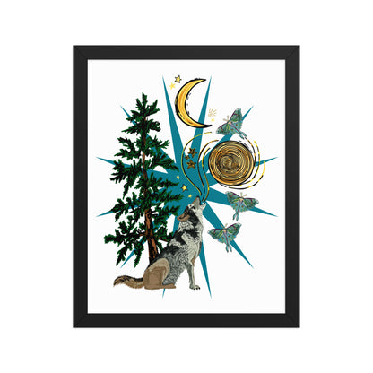 Wolf Moon Moth Framed Art Print | Appalachian Rococo Poster | Crescent Moon | Forest | Lucky Charms | Apartment Wall Decor Black Framed poster | 11x14