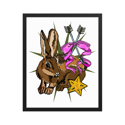 Lucky Rabbit's Path Framed Art Print | Appalachian Rococo Poster | Bunny | Arrows | Lucky Star | Apartment Wall Decor | Black Frame | 16 x20