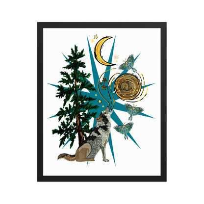Wolf Moon Moth Framed Art Print | Appalachian Rococo Poster | Crescent Moon | Forest | Lucky Charms | Apartment Wall Decor Black Framed poster | 16x20