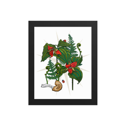 Flower Lucky Ladybug Framed Art Print | Appalachian Rococo Poster | Red Trillium | Fortune Cookie | Fern | Apartment Wall Decor | Black Wood Frame | 8x10