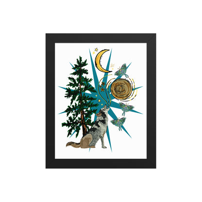 Wolf Moon Moth Framed Art Print | Appalachian Rococo Poster | Crescent Moon | Forest | Lucky Charms | Apartment Wall Decor Black Framed poster | 8x10