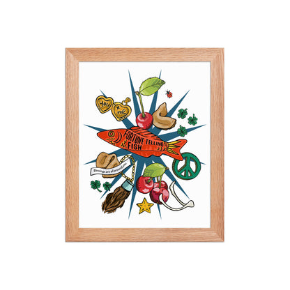 Lucky Charms Framed Art Print | Appalachian Rococo Poster | Cherries | Peace | Good Fortune | Apartment Wall Decor | Home Decor Gallery Wall | Natural Wood Frame | 8x10