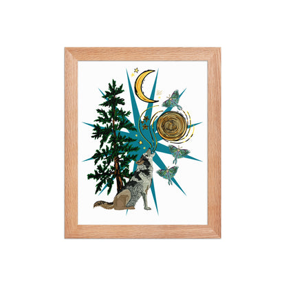 Wolf Moon Moth Framed Art Print | Appalachian Rococo Poster | Crescent Moon | Forest | Lucky Charms | Apartment Wall Decor Natural Framed poster | 8x10