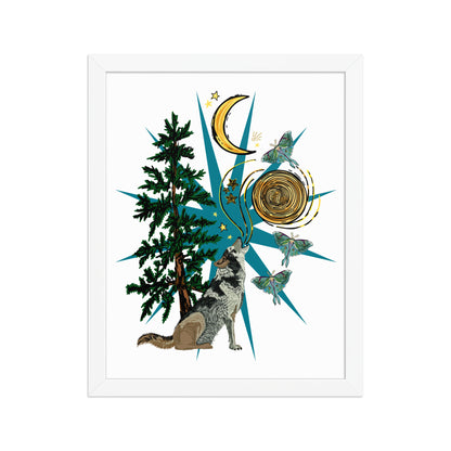Wolf Moon Moth Framed Art Print | Appalachian Rococo Poster | Crescent Moon | Forest | Lucky Charms | Apartment Wall Decor White Framed poster | 11x14