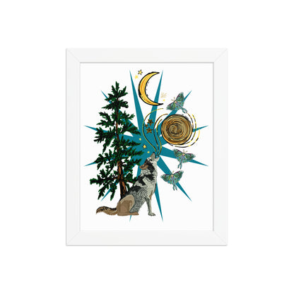Wolf Moon Moth Framed Art Print | Appalachian Rococo Poster | Crescent Moon | Forest | Lucky Charms | Apartment Wall Decor White Framed poster | 8x10