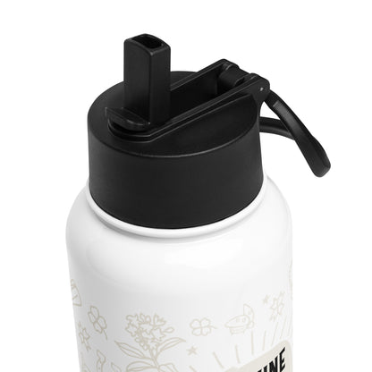 This is a close-up image of the black lid that shows the adjustable handle and the pop-up straw.